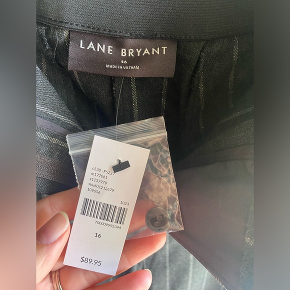 NWT Lane Bryant 16 Perfect Drape Wide Leg DarkGrey W Silver Pin Striping Hi Rise - Picture 11 of 12